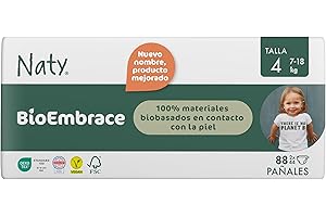 ECO BY NATY Naty BioEmbrace Pañales para Bebé Talla 4 (7–18 kg) | 100% Biobasados en contacto con la piel | Suavidad a de origen vegetal, Dermatológicamente testado, Súper Absorbente | 88 Unidades