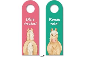 Pferd Türhänger mit Spruch Bleib draußen - Komm rein Pony-Dekor für Mädchen Kinderzimmer Pferdemädchen Kinder Teenager ideal für Haflinger-Liebhaber