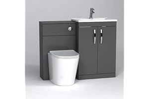 ROYAL BATHROOMS.CO.UK 1100mm Modern Indigo Grey Gloss Bathroom 2 Doors Minimalist Vanity Unit Basin Sink & Slim Cesar Pan + Toilet Furniture Set