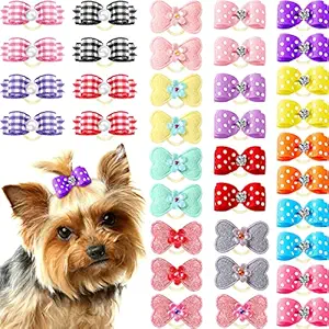 MTLEE 36 Pieces Dog Hair Bows Dog Bows Grooming Girl with Rubber Bands Puppy Hair Bows for Small Dogs Rhinestone Pearls Styles Girl Dog Hair Accessories for Dogs Pets