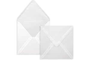 NEUSER PAPIER FarbenFroh Sobres cuadrados sin ventana en color blanco transparente, 25 unidades, 15 x 15 cm, adhesivo húmedo, para tarjetas de boda, tarjetas de invitación y más