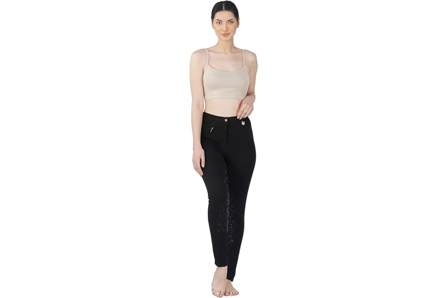 Avon Equine Women's Cotton/Lycra Soft Stretchy Silicon Jodhpurs JODS with Zip Pocket Ladies Knee Patch Equestrian Pants Full Seat 4 Way Stretch Jodhpurs Pant