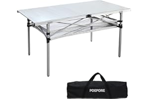 POEPORE Aluminium Campingtisch Faltbar mit Netzablage for 6 Personen, Garten Klapptisch 137 x 70 x 70 cm，Leichtgewicht Tisch, 80kg Traglast, Falttisch für Outdoor Picknick Garten, Silber