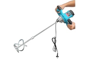 HUAYT Malaxeur Mortier Colle électrique,1800W 220V Mélangeur de ciment à 6 vitesses avec outil d'agitation à double poignée pour mélanger la peinture, le mortier,le plâtre,le mastic -Bleu