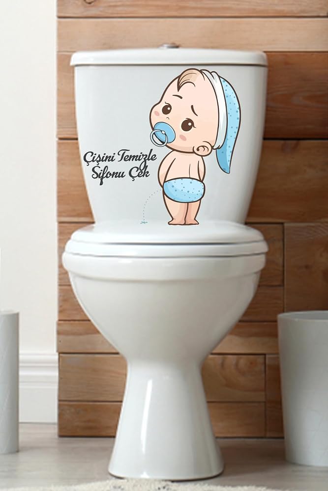 Klozet Sticker Temizle Sifonu Çek Temalı Banyo Tuvalet Sticker