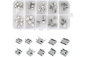 Elitecran 50 Stück Micro USB Buchse Stecker, 180 Grad 5-polig DIP, 10 Modelle 5pcs von jedem Typ Verbinder Set für Telefon,Micro-USB Reparatur-Ersatzadapter-Sortiment