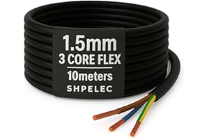 SHPELEC® Flexible Black Cable 3183Y | 1.5mm 3 Core | BASEC Approved PVC for LED Lighting | Multiple Length Options (10 Metres)