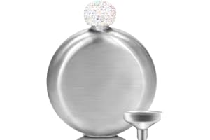 Ohok Edelstahl Flachmann und Trichter Set für Frauen, Taschenkolben Alkoholflasche mit Bling Strasssteinen Kristallschraubdeckel Geschenkidee, 5 oz. 150ml Geeignet Zum Tragen von Alkohol (AB Farbe)