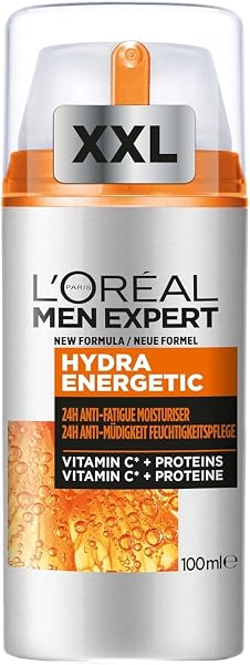 L'Oréal Men Expert XXL Gesichtspflege gegen müde Haut für Männer, Belebende Feuchtigkeitscreme 24H Anti-Müdigkeit, Gesichtscreme für Herren mit Vitamin C und Proteinen, Hydra Energy, Exklusive,1x100ml - 1