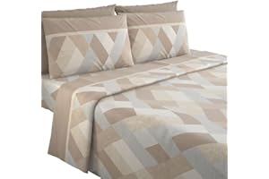 MAXIME MAISON - Completo Lenzuola Flanella Matrimoniale in Cotone Stampate, Set Lenzuola Matrimoniali Flanella Invernali con Fantasia Elegante (Cross Tortora)