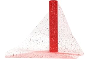 MORLUKS Rotolo Tulle Rosso Glitterato 30cm X 9.1m, Bobina Con Punti Luccicanti per Natale, Festa di Nozze, Compleanno, Albero, Decorazione Artigianale