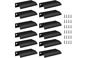 Cjueiom 12 Pack Concealed Kitchen Cupboard Handles 64mm Hole Center Hidden Drawer Pulls, Finger Edge Pull Aluminum Cabinet Handle Invisible Door Knob for Wardrobe (80mm Total Length, Black)