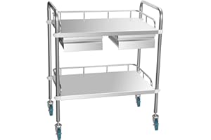 stonylab Carro de Utilidad para Laboratorio, Carro de Laboratorio de Acero Inoxidable de 2 Niveles con Cajones Dobles y 2 Ruedas Bloqueables