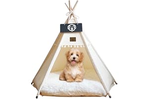 Vinnypet Tipi Zelt fur Katzen und Hunde Haustierzelte Häuser mit Plüschkissen Luxery Hundezelt Katzenzelt Abnehmbar und Waschbar Katzenhaus Haustierhäuser 50x50x60cm