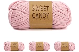 Ceihwa 4pz Filato Grosso in Poliestere rosa Fettuccia per Borse a Uncinetto Filati Maglieria Gomitoli Cotone per Uncinetto Tessuto Filato T-Shirt Filato Tessuto Crochet per DIY Artigianato-100g