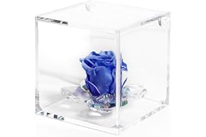 DC DEBORA CARLUCCI Debora Carlucci Rosa Stabilizzata Vera con 4 Petali in Cristallo Eterna in Cubo Idea Regalo Donna Compleanno Anniversario Matrimonio Festa della Mamma Bomboniera Blu-Bianco-Rosa-Rossa (Blu)