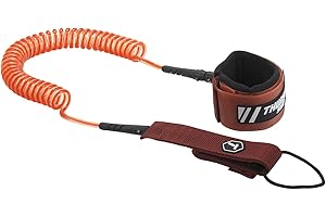 THURSO SURF Premium Stainless Steel Coiled Leash 10 ft – 7mm, Double Stainless Steel Swivel, Anti-Rust, Comfortable Padded Neoprene Cuff, Lightweight SUP Leash