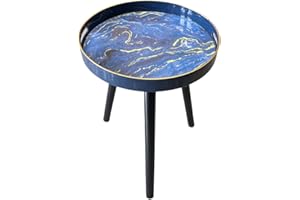 Simmer Stone Tables d'appoint rondes d'intérieur avec 3 pieds amovibles en bois, table à plateau polyvalent, parfaite pour la table basse ronde, le thé et la relaxation de 45 cm (bleu marbre)