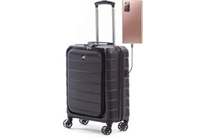 ALPINI Valise Taille Cabine Rigide INOVA-2.0 avec Compartiment pour Ordinateur 16" (55cm) Garantie 2 Ans 100% ABS Port USB (Noir (Black), (Cabine) S – Small – 40L – 55x40x20cm – 2.7kg)