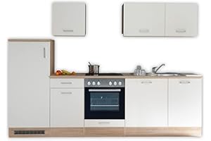 Stella Trading contemporáneo conjunto de cocina sin electrodomésticos, acabado en roble Sonoma y blanco mate, amplia cocina empotrada con mucho espacio de almacenamiento, 280 x 195 x 60 cm