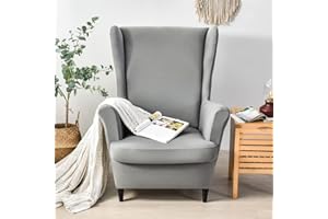 CHNSHOME Copripoltrona con Orecchie 1 Posto Elasticizzato 2 Pezzi Coprisedile con Orecchie Fodera per Pouf Fodere per poltrone Elastiche Grigio Chiaro