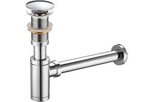 HAMON Sifone con scarico pieno, sifone universale con valvola pop-up, in lega di zinco, per lavabo, cromato