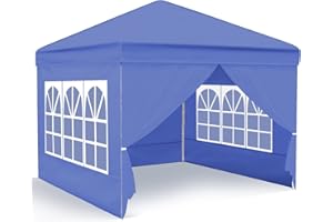 Gazebo, Ej.Victor Pop Up Gazebo 3m x 3m with 4 Sides and Windows Sun Protection for Garden Tent, Party, Stall, Outdoor Craft Show, Farmers Markets-Blue
