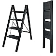 4 Step Ladder, Multipurpose Step Ladder Folding Ladder with Wide Anti-Slip Pedal, Step Stool Portable Lightweight Foldable Stepladder for Home Kitchen Library Office Holds up to 150 KG (4 STEPS)