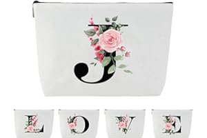 Blisswave Trousse de Toilette A-Z, Cadeaux Personnalisés pour Femmes, Fille, Maman et Amies, Noël, Anniversaires, Petite Trousse Maquillage Rose Élégante et Mignonne, Ornée de Vos Initiales (Blanc)