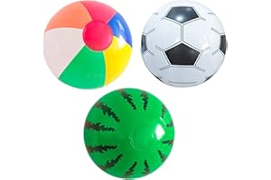 Ximinwzm 3 Pcs Beach Ball Set, Inflatable Beach Balls, 36cm Football Inflatable Ball, Blow Up Beach Balls, Watermelon Beachs Volleyballs, Pool Summer Swimming Fun Toys for Kids & Adults
