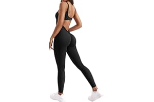 ZAAYO Damski Flared Jumpsuit Tight Scrunch Butt Overalls długi kombinezon bez rękawów, sportowy kombinezon z odkrytymi plecami, do jogi, jednoczęściowy, rozciągliwy kombinezon na całe ciało, elegancki