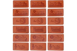 Houhounb PU Leather Labels, Handmade Tags, Rectangle Sewing Clothes Labels, Embossed Tag Embellishment, Knitting Labels with Holes, Leather Label Labels for DIY Sewing Accessories, 6 Styles, Pack of
