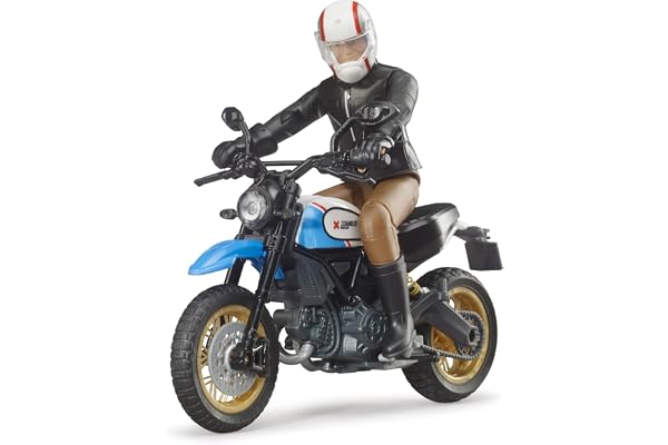 bruder 63051 - Scrambler Ducati Desert Sled avec pilote, figurine jouet, moto-cross