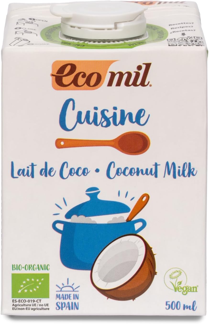 ECOMIL Cusine Coco Bio Crema A Base De Leche Para Cocinar. Sin Lactosa, Sin Gluten, Sin Azúcares Añadidos, Sin Soja, Sin Huevo, Sin Proteína Láctea Y Con Bajo Contenido En Sal, 500 Ml