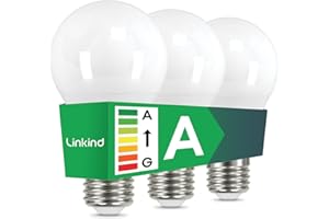 ‎LINKIND Linkind Ultraeffiziente E27 LED Lampe, 3,8W ersetzt 60W, 4000K Neutralweiß mit Energieeffizienz-Label-A, Nicht Dimmbar A60 Edison 806 Lm, 220°Abstrahlwinkel, Klasse A LED Leuchtmittel, Matt, 3 Stück