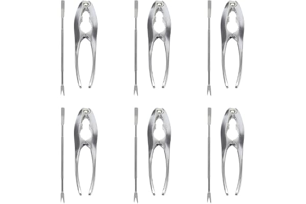 OUNONA Ensemble de Casse Noix(Casse Homard) et pourchettes pour Fruit de mer en Alliage de Zinc et Acier inoxydable-6pcs casses hormard et 6pcs fourchettes