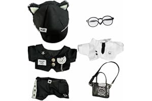 niannyyhouse 20 cm Peluche Bambola Vestiti Cappello Cappotto Camicia Pantaloni Zaino Occhiali Gatto Nero Set 8 pollici Bambola Accessori Vestire