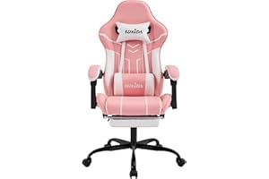 SUKIDA krzesło do gier komputerowych Ergonomiczny fotel do gier z podnóżkiem Biurowy fotel komputerowy Ergonomiczny fotel komputerowy z podparciem lędźwiowym Różowo-biały