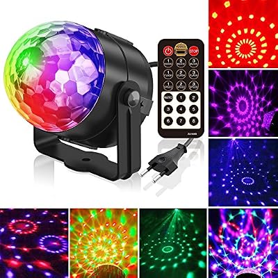 Gvoo Lampe de Scène, Gvoo 5 Couleur Lumière Fête 5W Ampoules LED 7 RGB à Commande Sonore Mini Projecteur Boule Cristal Eclairage à Télécommande pour Cadeau Scène Fête Soirée DJ Disco Bars Clubs Karaoké