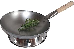 AAF Nommel ®, WOK SET, Pfanne 38 cm Ø runder Boden Carbon Stahl für Gasherd und Induktion Mulde + Wok Ring zum Abstellen des Wok