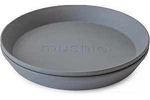 mushie Runde Geschirrteller für Kinder | 2er-Set | wiederverwendbar BPA-frei | spülmaschinenfest & mikrowellengeeignet | leicht zu halten | hergestellt in Dänemark | Smoke