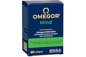 OMEGOR® Mind - Complément pour la mémoire et les fonctions congnitives - Omega 3 DHA et extrait de Bacopa Monnieri, huile de bourrache, zinc et vitamines B (60 capsule)