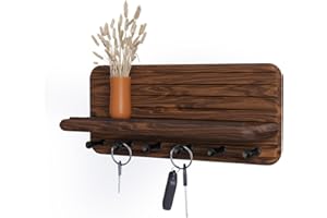 Jemyxhw Schlüsselbrett mit Ablage und 6 Haken, Schlüsselbrett Holz, Schlüsselhalter Schlüsselkasten Schlüsselboard für Eingangsbereich, Flur, Küche (Braun)