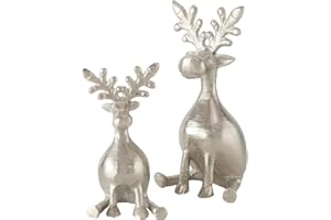 Boltze Figurka Tarnow 2-częściowa (figurki jelenia/renifery z metalu, dekoracja na Boże Narodzenie, wymiary 8 x 8 x 16 cm / 10 x 10 x 21 cm, siedzące renifery) 2005317