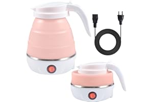QOOLOO Bollitore Elettrico Pieghevole, 600 ml Bollitore Pieghevole in Silicone, Portatile Mini Bollitore Da Campeggio Con Fondo in Acciaio Inossidabile, Kettle per Viaggi Escursioni Campeggio (Rosa)