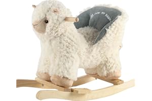 Rock My Baby Plush Rocking Horse - Soft Stuffed Body,Safety Seat Chair, Wooden Rockers, Music Button – Toddler Ride-On Toy for Ages 1–3(beige)