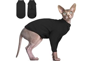 DENTRUN Sphynx Hairless Cats Shirt Pullover Kitten Tshirts mit Ärmeln Atmungsaktive Katzenkleidung Rollkragenpullover Entzückende haarlose Katze Kleidung Weste Pyjama Jumpsuit für alle Jahreszeiten