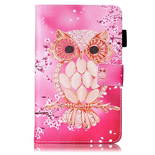 Für Samsung Galaxy Tab 4 7.0 Zoll SM-T230 Leder Tasche Hülle,Für Samsung Galaxy Tab 4 7.0 Zoll SM-T230 Leichter Wallet Kickstand Hülle,Herzzer Mode Hübsch [Rosa Eule Gedruckt] Shockproof Kratzfest PU leder Mappen Geldbeutel Folio Abdeckung mit Karte Bargeld Schlitz Weiche TPU Innere Kasten Hülle Case für Samsung Galaxy Tab 4 7.0 Zoll SM-T230 + 1 x Frei Rosa Handy Halterung Ständer + 1 x Frei Rosa Stift Stylus - 2
