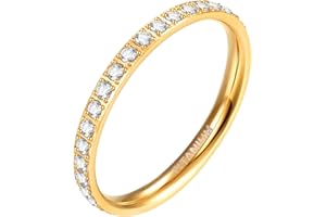 Zakk 2mm Eternity Bague d'éternité pour Femme en Ttitane avec Zircone Cubique Bague de Fiançailles Mariage