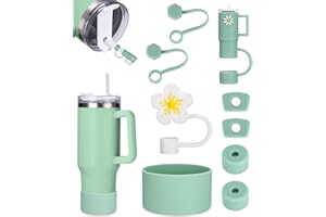 Cexovo Stanley Cup Zestaw Akcesoriów,zawiera 6 Szczelnych Zatyczek Silikonowych, 2 Pokrywki z Słomką, 1 Silikonowe Etui,Nadaje się do kubków Stanley o pojemności 1,2 litra i 850 ml Zielony